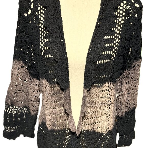 🆕 Handmade Crochet Jacket Black & French Brown Boho Chic Cardigan 100% Cotton - Picture 3 of 6
